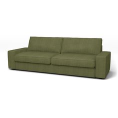 a green couch sitting on top of a white floor