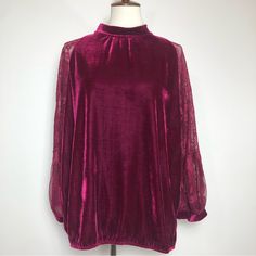 John Mark Womens Garnet Top, Sz M & L, Nwt, Platinum Maroon Red, Solid Print With Sheer Sleeve Detail, Velvet Texture Measurements Laying Flat- Medium Armpit To Armpit- 21” Across Length- 27” Shoulder To Hem Sleeve Length- 22” Drop Shoulder Large Armpit To Armpit- 23” Across Length- 29” Shoulder To Hem Sleeve Length- 23” Drop Shoulder Red Winter Blouse For Party, Red Winter Party Blouse, Red Velvet Party Tops, Fall Party Burgundy Blouse, Red Tops For Winter Evening, Red Evening Tops For Winter, Boho Long Sleeve Top, Southwest Boho, Linen Shirts Women