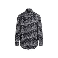 Burberry Silver Grey Cotton Shirt. Pure cotton shirt, pointed collar, front buttoned fastening, long sleeves, buttoned cuffs, round hem. Black background with silver grey geometric pattern all-over. Burberry Shirts, Burberry Shirt, Burberry Classic, Cotton Shirts For Men, Leather Cap, Burberry Men, Tunisia, Grey Cotton, Staple Pieces