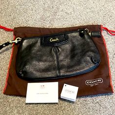 Beautiful, Brand New Coach Ashley Leather Wristlet In Black, W Tags + Dustbag Coach Clutch, Coach Legacy, Coach Sunglasses, Purple Leopard, Coach Wallet, Yellow Leather, Leather Wristlet, Vintage Coach, Leather Buckle