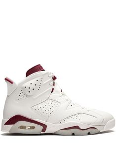 Shoot some hoops as per Michael Jordan. In off white and new maroon, these cool leather Air Jordan 6 Retro sneakers from Jordan will look great on and off the court. Get dribbling! Featuring an almond toe, a lace up detail, a toggle fastening, a brand embossed tongue, a branded insole, a padded ankle, a perforated detail, a pull tab at the rear, a signature Nike Air sole and a logo tread. Supplied by a premier sneaker marketplace dealing with unworn, already sold out, in demand rarities. Each pr Leather Low-top Jordan Basketball Shoes, White Custom Lace-up Basketball Sneakers, Classic High-top Basketball Sneakers, Classic Low-top Basketball Sneakers, Leather Jordan Basketball Shoes With Branded Insole, Leather Jordan Basketball Shoes, White High-top Basketball Shoes With Boost Midsole, Leather Basketball Sneakers With Round Toe, White Casual Custom Sneakers For Basketball