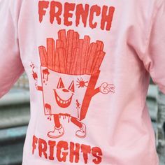 Super-soft women's sweatshirt with vintage style freaky French fries character.Small print on front, large print on back.The perfect self-purchase for Halloween, also makes a great gift for foodie fashionistas.All Batch1 products are lovingly designed, printed and packed by hand in the UK at Batch1 HQ.Our garments are made to order to minimise wastage and printed using water-based, eco-friendly inks. We are committed to creating on-trend, environmentally friendly, ethically-made garments that co Pop Culture Graphic Print Crew Neck Hoodie, Halloween Graphic Print Relaxed Fit Hoodie, Halloween Graphic Print Hoodie With Relaxed Fit, Retro Cotton Sweatshirt With Funny Print, Funny Graphic Print Crew Neck Hoodie, Funny Crew Neck Hoodie With Graphic Print, Funny Print Cotton Sweatshirt For Streetwear, Cotton Sweatshirt With Funny Print For Streetwear, Fun Relaxed Fit Sweatshirt With Screen Print