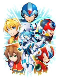 an image of some cartoon characters in the style of mega man and super smash bros