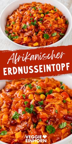 two bowls filled with food and the words affraansche erdnisentop