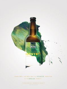 an advertisement for hopsyn beer with the image of a leaf on it's bottle