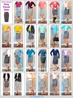 Outfits Faldas, Skirt Diy, Colour Match, Grey Pencil Skirt, Grey Style, Skirt Outfit, Silver Style, Professional Outfits