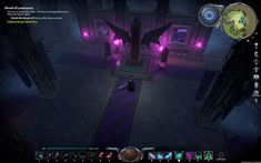 a screenshot of a dark room with purple lights