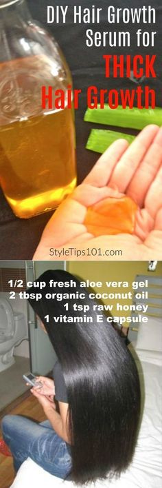 This coconut oil & aloe vera DIY hair growth serum works on all hair types to nourish, hydrated, and encourage fast and healthy hair growth! Aloe Vera Diy, Hair Growth Serum Diy, Diy Hair Growth, Thick Hair Growth, Aloe Vera For Hair, Coconut Oil Uses, Hair Growth Serum, Growth Serum