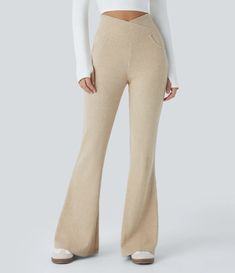 Discover Women’s Ribbed Knit Crossover High Waisted Side Pocket Casual Flare Pants at Halara, Crowd-Approved Affordable Choices Made For What Moves You. Outfit References, Side Pocket, Flare Pants, Crossover, Best Sellers, Ribbed Knit, Ginger, High Waisted, Knitting