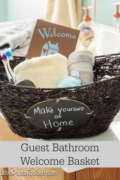 a bathroom basket filled with personal care items