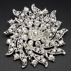 Big-6-3cm-Silver-Color-Clear-Rhinestone-Crystal-Wedding-Bouquet-Brooch-Pin-B008 Silver Rhinestone Brooches For Wedding, Silver Wedding Brooches With Rhinestones, Silver Crystal Pins For Wedding, Silver Crystal Wedding Pins, Wedding Crystal Pins With Rhinestones, Silver Flower Pins For Wedding, White Crystal Brooches For Wedding, White Crystal Wedding Brooches, Silver Flower Wedding Pins