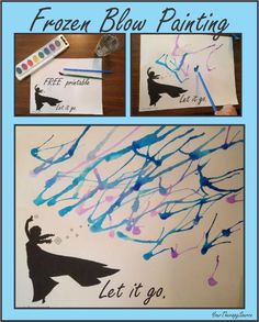 frozen blow painting is an easy and fun art project for kids to do at home