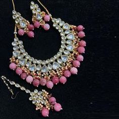 Gold Rodium Polish Pink and Majenta color Necklace in Metal Alloy studded with Kundan Luxury Pink Kundan Necklace For Festive Occasions, Color Necklace, Metal Necklace, Metal Necklaces, Valentines Day, Valentines, Gold, Pink, Color