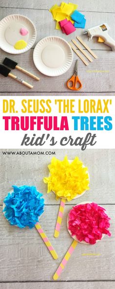 paper plate crafts for kids with the title dr seuss the lorax'trufla trees kid's craft