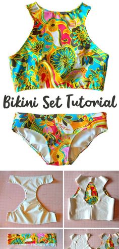 Design and Sew a Sporty Bikini Top - Tutorial Sewing Undies, Swimwear Sewing, Diy Swimwear, Swimwear Sewing Patterns, Swimsuit Pattern Sewing, Swimsuit Ideas, Diy Swimsuit, Long Sleeve Bathing Suit, Serger Sewing