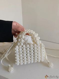 Bird in Bag - Faux Pearl Beaded Clutch Bag - Perfect for Weddings, Proms, and Parties Charm Bracelets For Girls, Beads Bag, Hand Beaded Bag, Bead Bag, Beaded Clutch Bag, Vintage Evening Bags, Diy Bag Designs, Gelang Manik, Pearl Bag