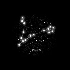 the zodiac sign pisces on a black background with stars in the night sky