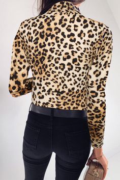 High Neck Leopard Long Sleeve Top Chic Leopard Print Winter Tops, Leopard Bodysuit, Cheetah Style, Bodysuit Fashion, Cheap Fashion, Stylish Fashion, Womens Bodysuit, Long Sleeve Bodysuit, Workout Tops