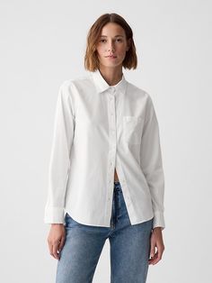 Organic Cotton Classic Shirt Simple Summer Outfits, Poplin Blouse, Women Shirt Top, White Collared Shirt, Big Shirt, Gap Women, Pesticides, Poplin Shirt, Oversized Shirt