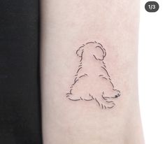 a small dog tattoo on the right arm