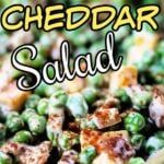 a close up of food with the words cheddar salad