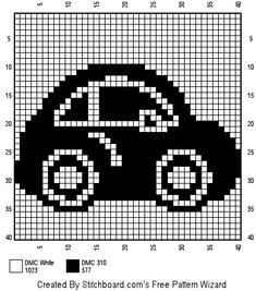 a cross stitch pattern with an image of a car in black and white, as well as