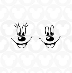 mickey mouse face with two eyes and one nose, in black and white on a white background