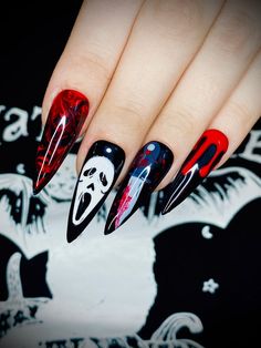 Scream Ghostface Horror Halloween 3D Press on Nails Etsy Ghostface Nails, Ongles Goth, Silhouette Nails, Universal Studios Halloween, Horror Nails, Nail Art Halloween, Nails Neon