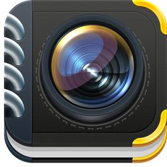 an app icon with a camera in the center and yellow accents on it's side