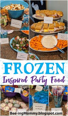 frozen inspired party food is displayed on a table