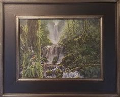 an oil painting of a waterfall in the jungle