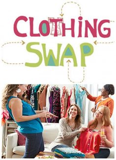 the cover of clothing swap is shown with two women shopping