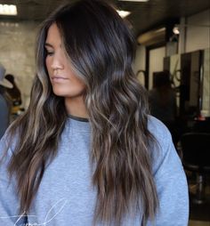 Dark Cool Balayage Brunettes, Dark Brown Hair Teasy Lights, Dark Face Frame Hair, Brunette Hair With Mushroom Highlights, Dark Brunette With Dimensional Highlights, Balayage For Dark Brown Hair Layers, Dark Ash Highlights On Dark Hair, One Sided Money Piece, Dark Burnett Baylage