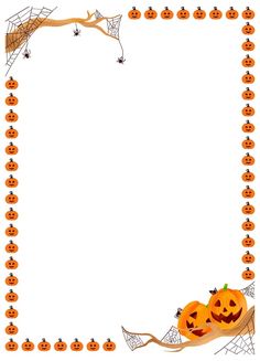 a halloween frame with pumpkins and spider web