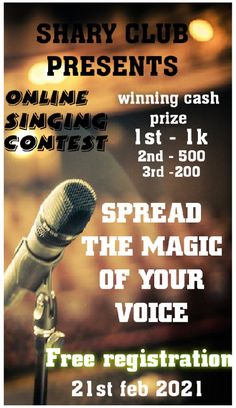 a microphone with the words online singing contest on it and an image of a microphone