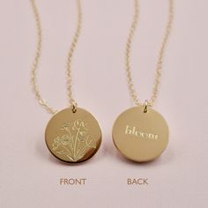 Our Wildflower necklace features a beautiful floral bouquet design engraved on the front, with the option to add a word, initials or a date on the back (or just keep it blank).DETAILS: 14kt gold filled or sterling silver choose chain length, model wearing 17" include back engraving instructions when ordering we can fit up to 8 characters on the back Wildflowers are said to symbolize joy and the idea that life doesn't always have to grow according to plan to still be quite beautiful. Celebrate so Delicate 14k Gold Filled Engraved Necklaces, Delicate Engraved 14k Gold Filled Necklaces, Delicate Engraved 14k Gold-filled Necklaces, Dainty 14k Gold Filled Engraved Charm Necklaces, Dainty Engraved 14k Gold Filled Charm Necklaces, Dainty 14k Gold Filled Engraved Charm Necklace, Delicate 14k Gold Engraved Charm Necklace, Personalized 14k Gold Filled Necklaces For Wedding, Personalized 14k Gold-filled Necklaces For Wedding