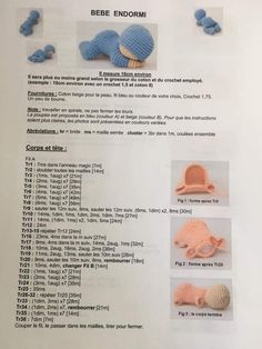 instructions for crocheted hats and mittens on a sheet of paper with pictures of them