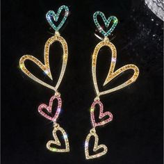 Brand New Pet Free Smoke Free Rhinestone Hollow Hearts Dangle Earrings Bundle & Save Reasonable Offers Accepted Happy Shopping Dream Bracelet, Heart Rhinestone, Ear Jacket Earring, Hollow Heart, Earring Bundle, Heart Dangle Earrings, Hoop Earring Sets, Oval Earring, Heart Drop Earrings