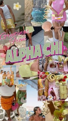 a collage of photos with the words alphashi written in pink and yellow