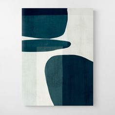 an abstract painting with blue and white colors on the wall in a minimalist style