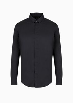 Shop EMPORIO ARMANI Lightweight comfortable satin slim-fit shirt for Man at the official store and browse the Classic Shirts collection. Sleek Collared Shirt For Semi-formal Occasions, Sleek Shirt With Button Closure And Spread Collar, Sleek Collared Semi-formal Shirt, Sleek Semi-formal Collared Shirt, Sleek Collared Shirt With Button Cuffs, Sleek Formal Shirt With Button Cuffs, Designer Business Dress Shirt, Designer Dress Shirt With Fold-down Collar For Business, Sleek Button-up Shirt With Concealed Placket