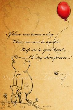 a winnie the pooh quote with a red balloon