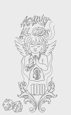 a drawing of an angel with dices in front of it and the words against all odds