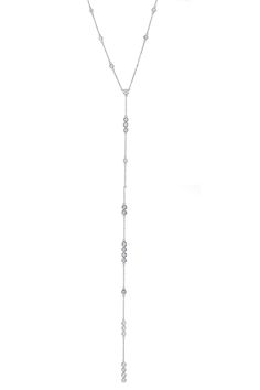 STEFERE-Diamond Y Drop Necklace-WHITE GOLD Luxury White Gold Sterling Silver Lariat Necklace, Luxury White Gold Long Drop Jewelry, Luxury White Necklace With Detachable Pendant, Luxury White Gold Drop Necklaces, Formal Silver Diamond Lariat Necklace, Formal White Gold Drop Lariat Necklace, Silver Diamond Long Drop Necklace, White Gold Lariat Necklace With Single Cut Diamonds, White Gold Diamond Lariat Necklace With Accents