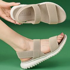 Beige Synthetic Sport Sandals For Summer, Adjustable Sport Sandals For Summer, Beige Slip-on Sport Sandals For Summer, Beige Comfortable Slingback Sandals For Spring, Comfortable Beige Slingback Sandals For Spring, Flat Beige Sport Sandals For Spring, Beige Open Toe Synthetic Sport Sandals, Beige Flat Sport Sandals For Spring, Beige Open Toe Sport Sandals For Beach