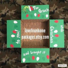 the grinch lovehome packages are green with red and white polka dots on them