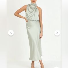 Never Worn Still Has Tags. Company Is Cherley Bought Online. Mint Green Silk/Satin Material Size M Satin Midi Dresses, Midi Gown, Stylist Tips, Midi Gowns, Sage Dress, Turtleneck Sleeveless, International Clothing, Satin Midi Dress, Love Is In The Air