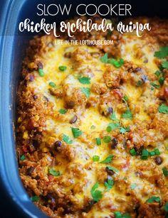 slow cooker chicken enchilada quiche in a blue crock pot