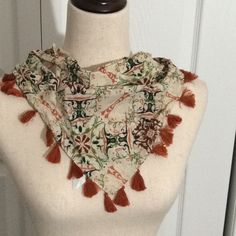 Mudd Multi Print With Tussels Bandana 100% Cotton Length 20 Inches Scarf Coverup, Cowl Neck Scarf, Bandana Colors, Light Peach Color, Tie Dye Scarves, Pompom Scarf, Black And White Scarf, Velvet Scarf, Reversible Scarf