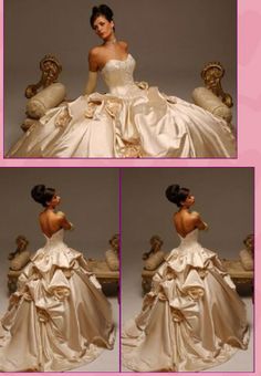 three pictures of a woman in a wedding dress